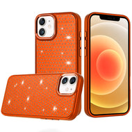 For iPhone 12/12 Pro Case Bling Faux Crystals Chrome Plated + Tempered Glass
